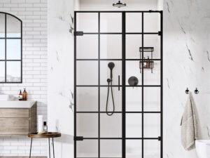 Liberty Grid Hinged Door With Inline Panel For Alcove Fitting