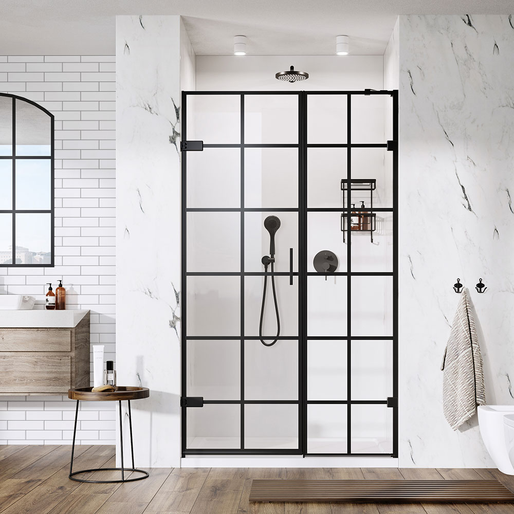 Liberty Grid Hinged Door With Inline Panel For Alcove Fitting