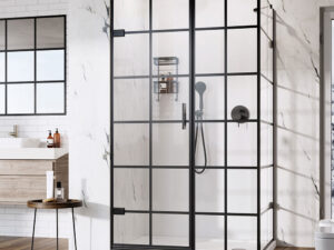 Liberty Grid Hinged Door With Inline And Side Panel For Corner Fitting