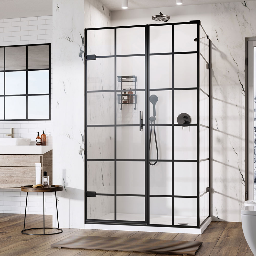 Liberty Grid Hinged Door With Inline And Side Panel For Corner Fitting
