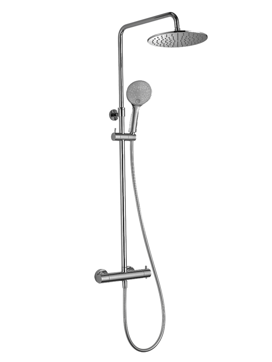 Rio Exposed Round 2 Outlet Thermostatic Valve With Rigid Riser Shower Kit Brushed Stainless
