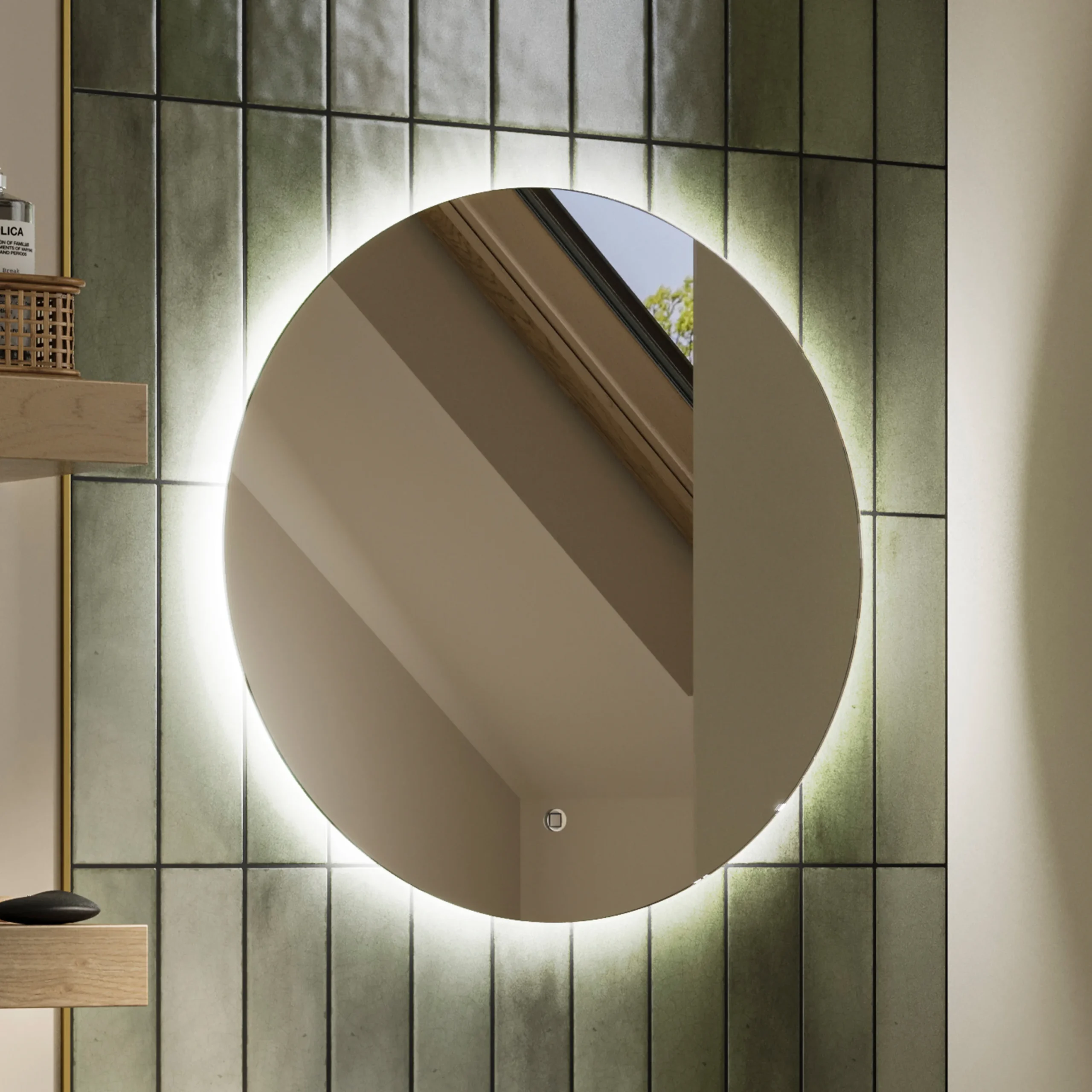 Theme Adjustable Lighting Round Bathroom Mirror