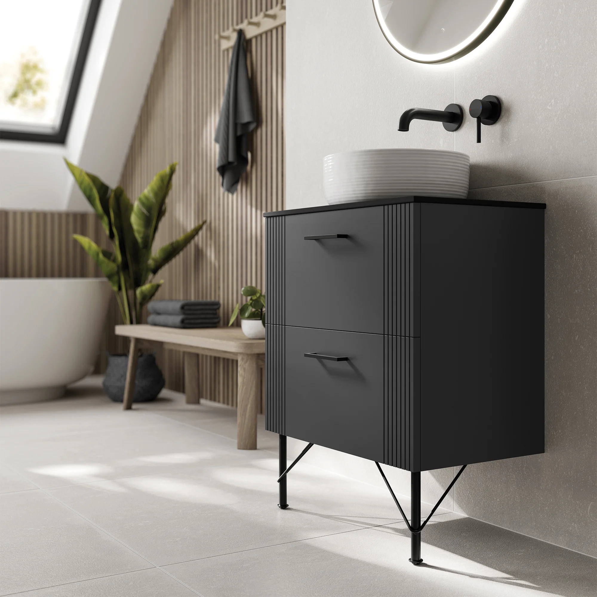 Fabrica 2 Drawer Wallhung Unit Carbon
