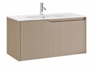 Serra Fluted Wallhung 2 Drawer Unit Beige