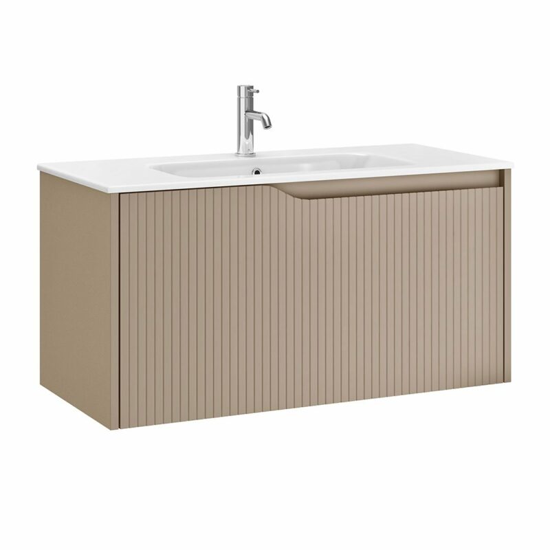 Serra Fluted Wallhung 2 Drawer Unit Beige